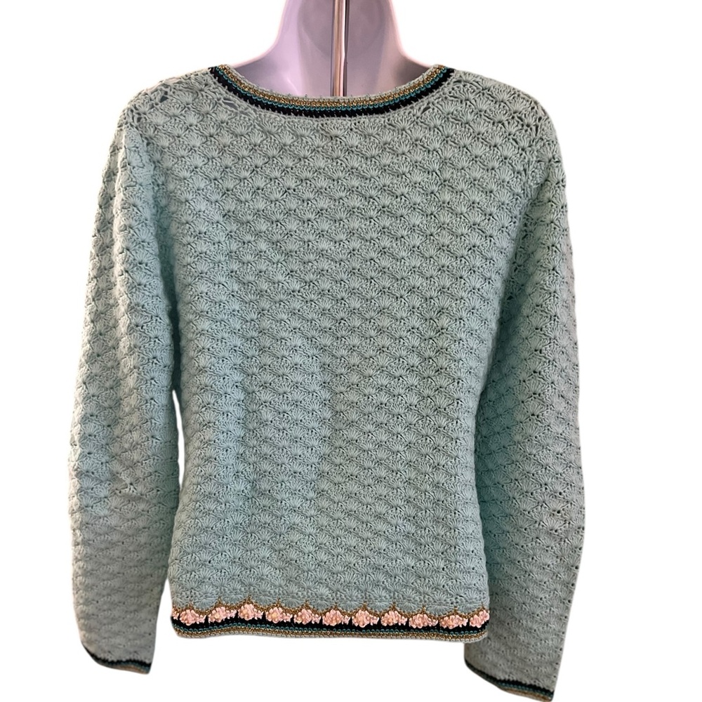 Berek Turquoise Vintage Beaded Embroidered Full Zipper Cardigan Sweater Small - Picture 4 of 5